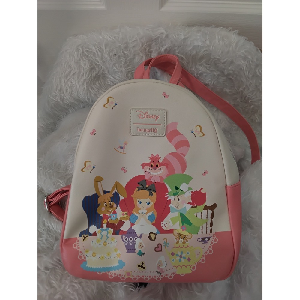 Disney Loungefly Alice‎ in Wonderland Mad Tea Party Mini Backpack Cream Pink Bag